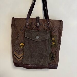 Campomaggi Brown Canvas & Leather Military Patch Messenger Tote